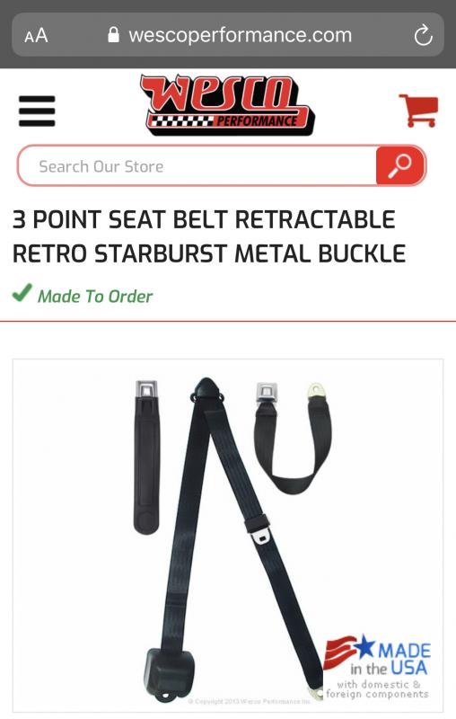3 Point Seat Belt Retractable Retro Starburst Metal Buckle